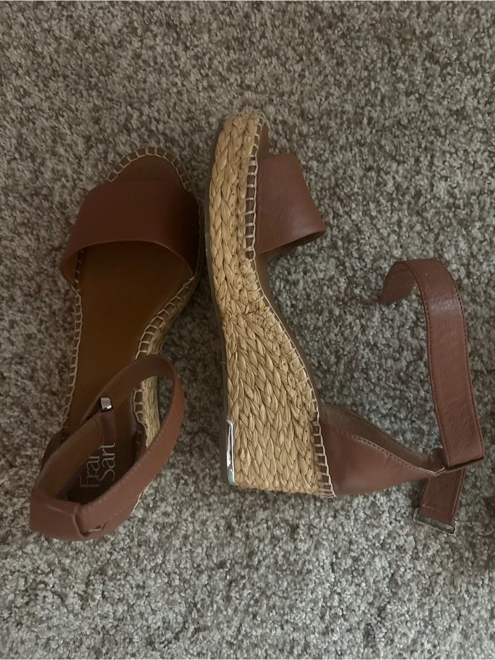Franco Sarto Tan Brown Leather Espadrille Slide Sandals